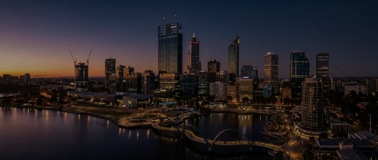 Perth skyline at dusk, reflecting AHD Engineering's Western Australian project coverage